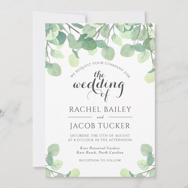 Eukalyptus Greenery Watercolor Wedding Einladung (Vorderseite)