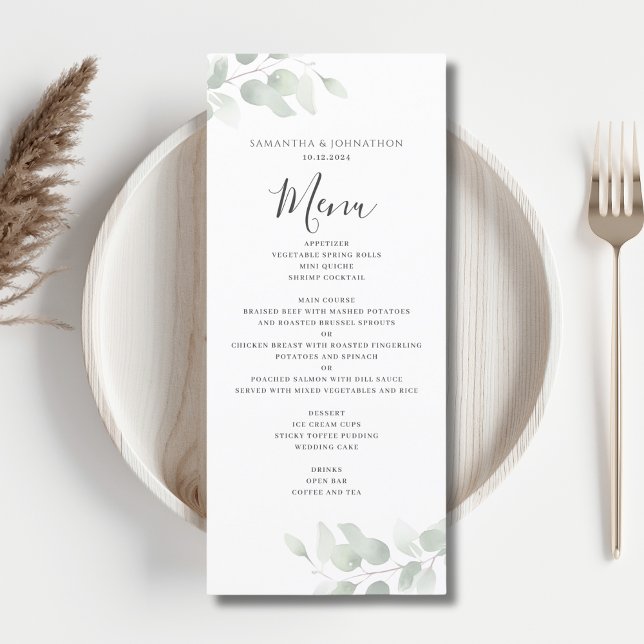 Eukalyptus Greenery Watercolor Wedding Flat Menu Menükarte (Von Creator hochgeladen)