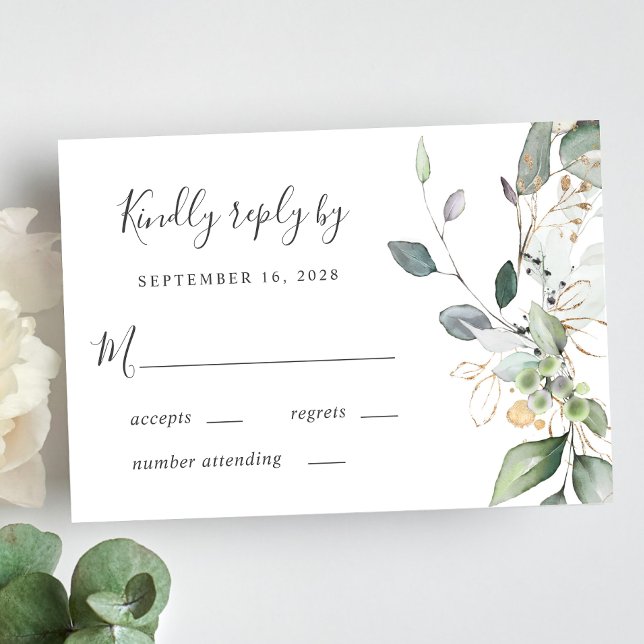Eukalyptus Greenery Watercolor Wedding RSVP Karte (Von Creator hochgeladen)
