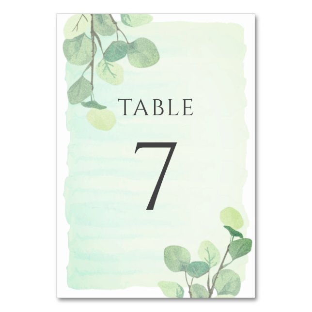 Eukalyptus Greenery Watercolor Wedding Tischnummer (Vorderseite)
