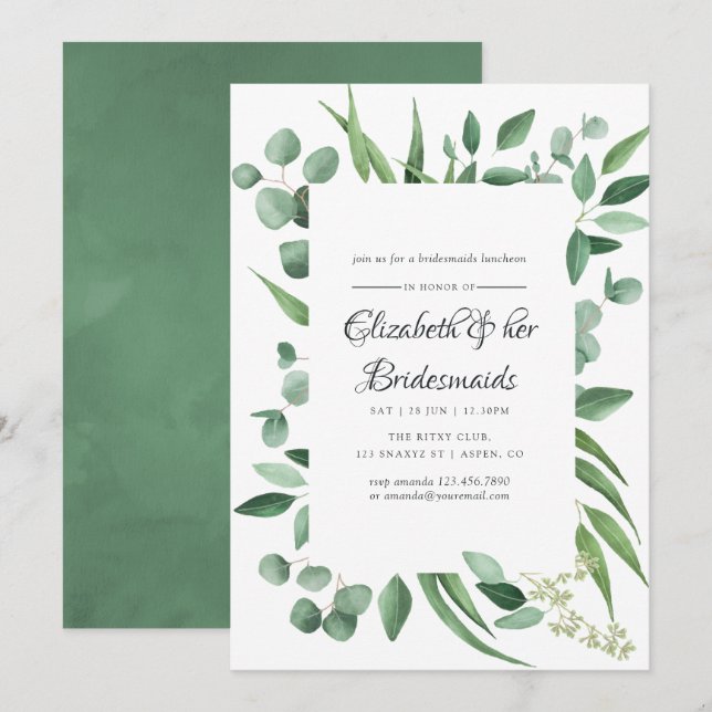 Eukalyptus Greenery Wedding Bridesmaids Luncheon Einladung (Vorne/Hinten)