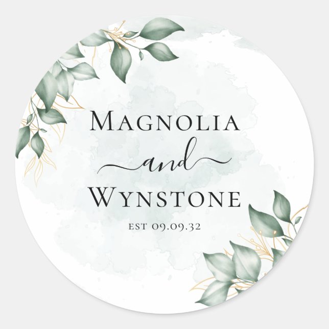 Eukalyptus Greenery Wedding Classic Round Sticker (Vorderseite)