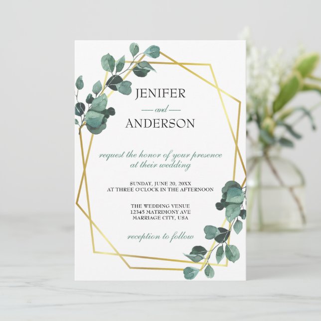 Eukalyptus Greenery Wedding Einladung (Stehend Vorderseite)