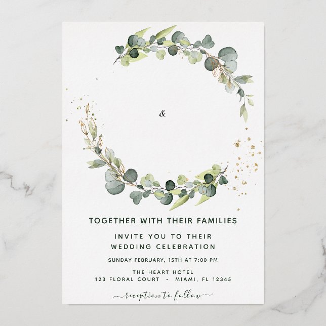 Eukalyptus Greenery Wedding Folieneinladung (Vorderseite)