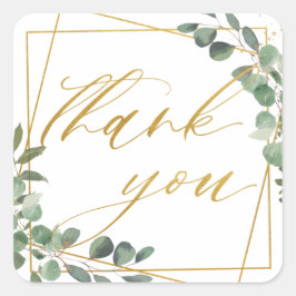 Eukalyptus Greenery Wedding Geometric Vielen Dank Quadratischer Aufkleber