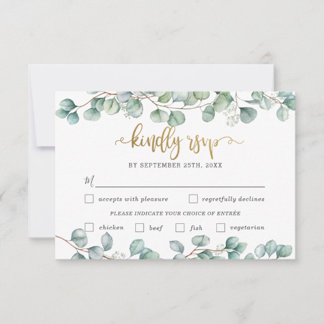Eukalyptus Greenery Wedding Meal Choice RSVP Card Karte (Vorderseite)
