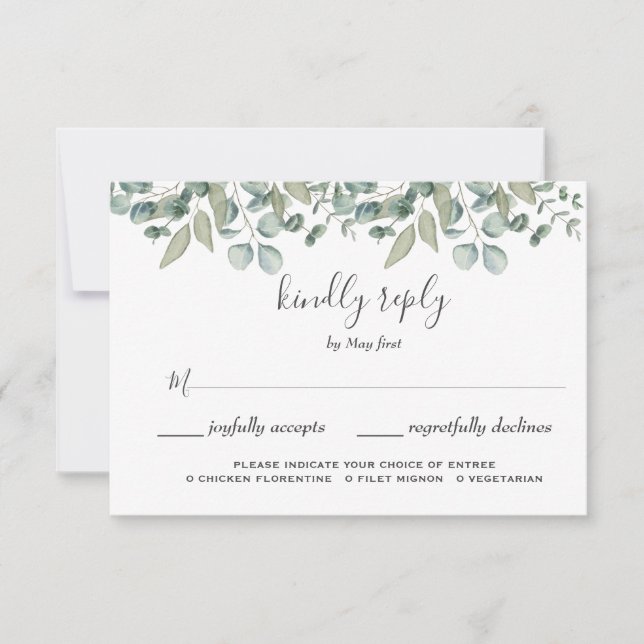 Eukalyptus Greenery Wedding Meal Choice UAWG RSVP Karte (Vorderseite)