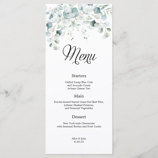 Eukalyptus Greenery Wedding Menu Menükarte (Vorderseite)