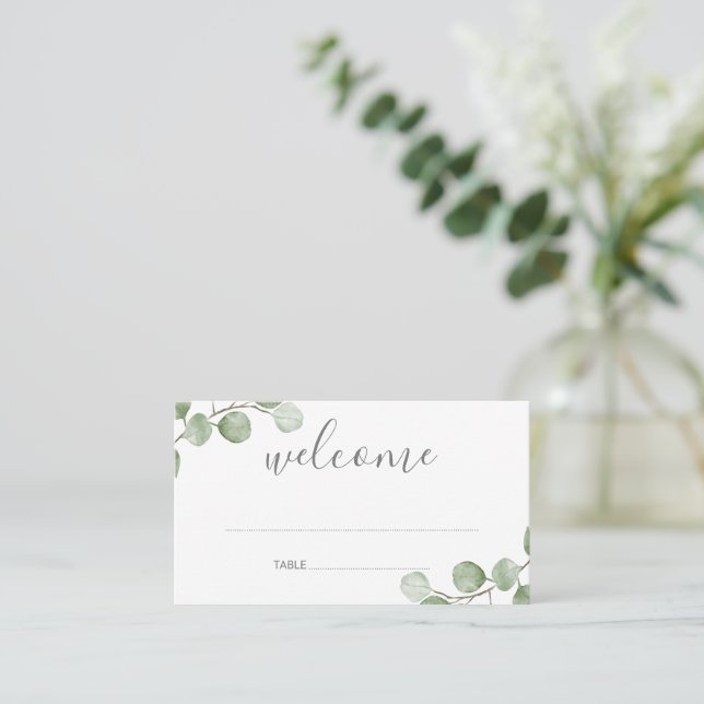 Eukalyptus Greenery Wedding Platzkarte (Stehend Vorderseite)