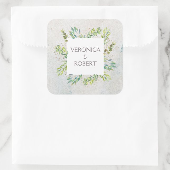 Eukalyptus Greenery Wedding Quadratischer Aufkleber (Tasche)