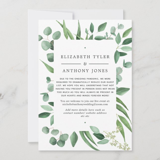 Eukalyptus Greenery Wedding Reduced Guest List Ankündigung (Vorderseite)