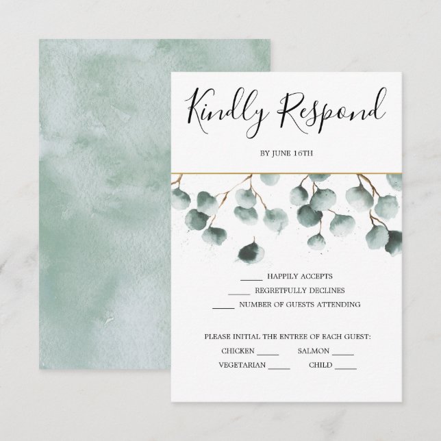 Eukalyptus Greenery Wedding RSVP Card Einladung (Vorne/Hinten)