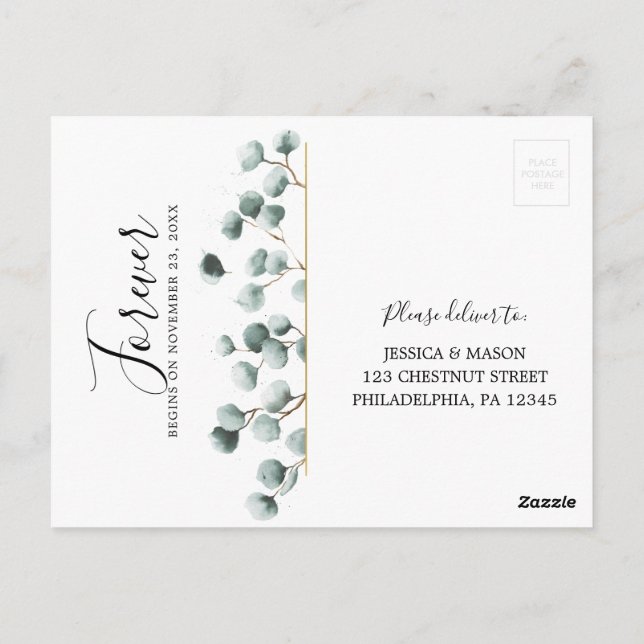 Eukalyptus Greenery Wedding RSVP Postcard Postkarte (Rückseite)