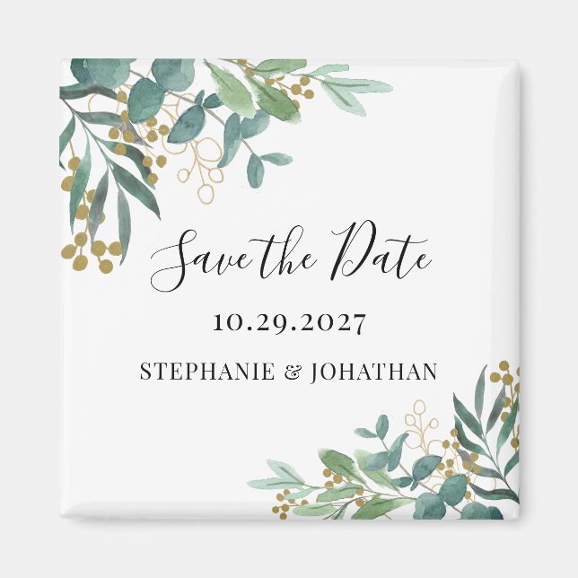 Eukalyptus Greenery Wedding speichern das Datum Magnet (Vorne)