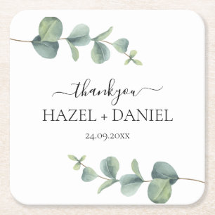 Eukalyptus Greenery Wedding Vielen Dank Rechteckiger Pappuntersetzer