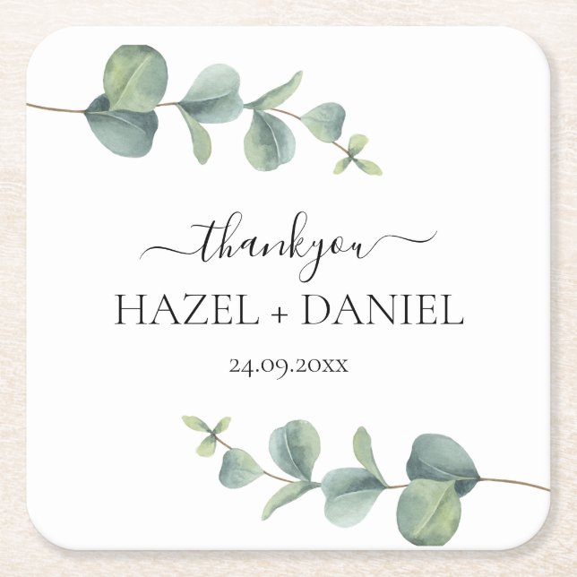 Eukalyptus Greenery Wedding Vielen Dank Rechteckiger Pappuntersetzer (Vorderseite)