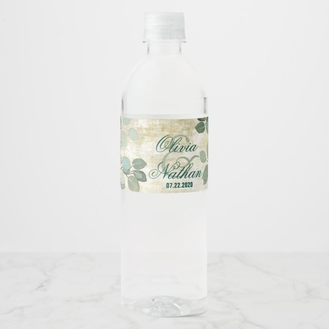 Eukalyptus Greenery Wedding Water Bottle Labels (Vorderseite)