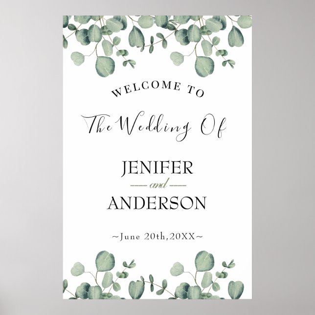 Eukalyptus Greenery Wedding Welcome Poster (Vorne)