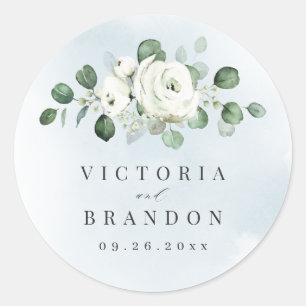 Eukalyptus Greenery white floral rustic monogram Runder Aufkleber