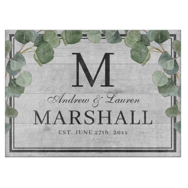 Eukalyptus Greenery White Wood Couple Wedding Gesc Schneidebrett (Vorderseite)