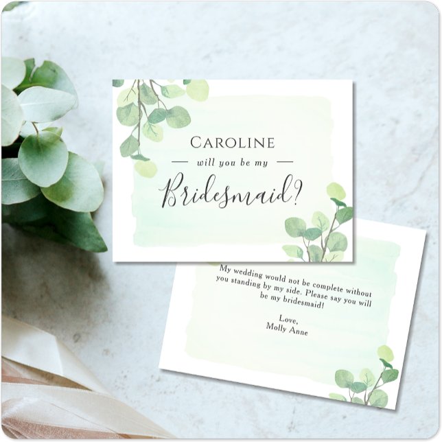 Eukalyptus Greenery wirst du meine Bridesmaid sein Einladungspostkarte (Von Creator hochgeladen)