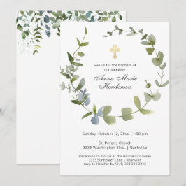 Eukalyptus Greenery Wreath Cross Baptisse Einladung