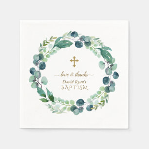 Eukalyptus Greenery Wreath Gold Cross Taufe Serviette