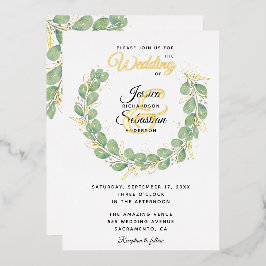 Eukalyptus Greenery Wreath Gold White Wedding Folieneinladung