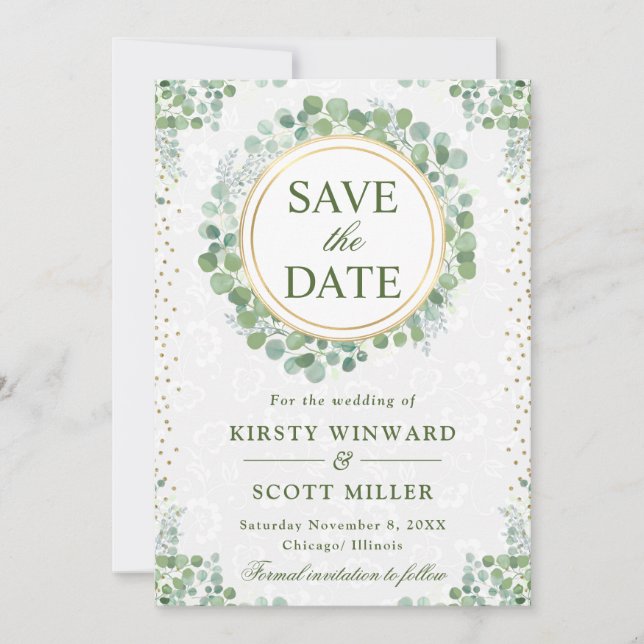 Eukalyptus Greenery Wreath Wedding Save The Date (Vorderseite)