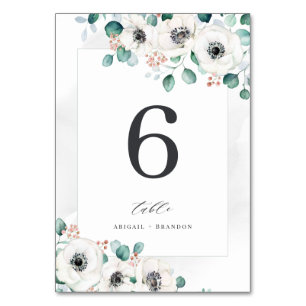 Eukalyptus Grün Anemone Blumen Hochzeitstisch  Tischnummer