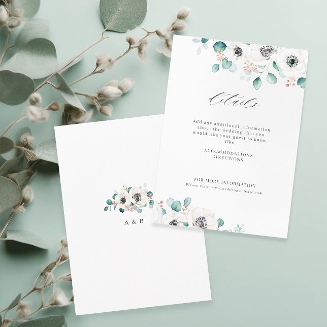 Eukalyptus grün Anemone Blütenhochzeit Begleitkarte (Eucalyptus greenery anemone floral rustic wedding enclosure card)