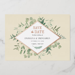 Eukalyptus-Grün Botanical Save the Date Gold Folieneinladung