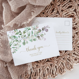 Eukalyptus-Grün-Brautabschied-Dankeskarten Postkarte