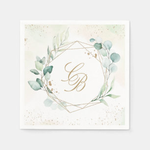 Eukalyptus Grün Geometrisches Monogramm Hochzeit Serviette
