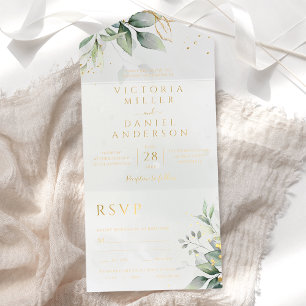 Eukalyptus Grün Gold Blätter Botanische Hochzeit All-in-One-Einladung