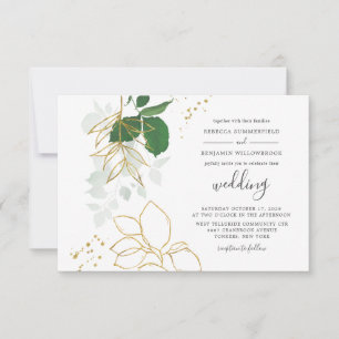 Eukalyptus Grün Gold Blätter Geometrische Hochzeit Einladung