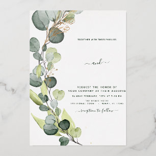 Eukalyptus Grün Gold Hochzeit Folieneinladung