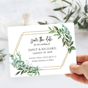 Eukalyptus Grün Gold Save-the-Date-Karte Postkarte
