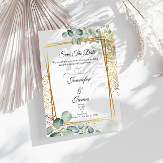 Eukalyptus-Grün Goldene Hochzeitseinladung Einladung