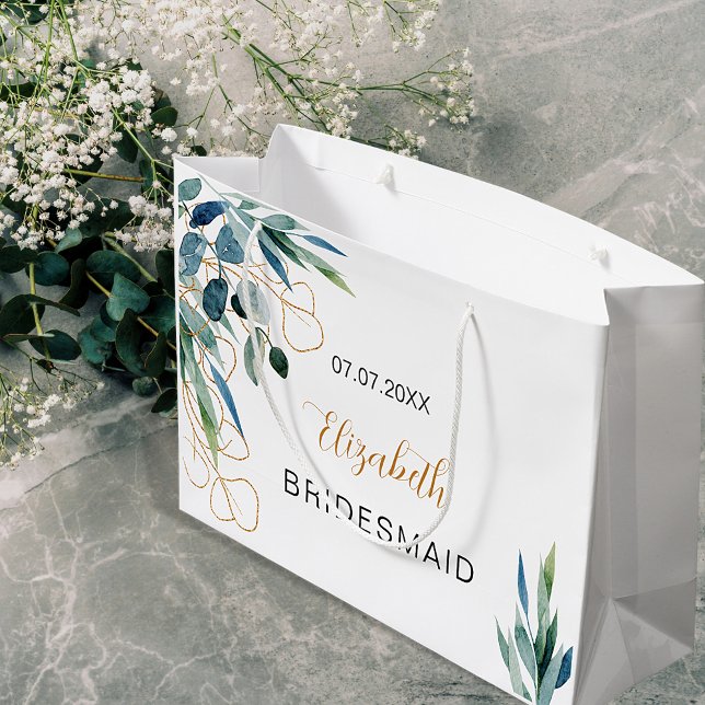 Eukalyptus grün Goldname Bridesmaid Große Geschenktüte (Von Creator hochgeladen)
