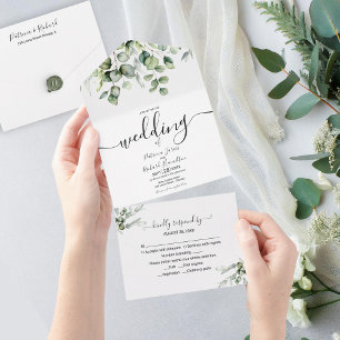 Eukalyptus-Grün-Hochzeit All In One Einladung