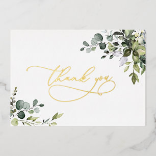 Eukalyptus-Grün-Hochzeit-Danke-Gold Folieneinladung