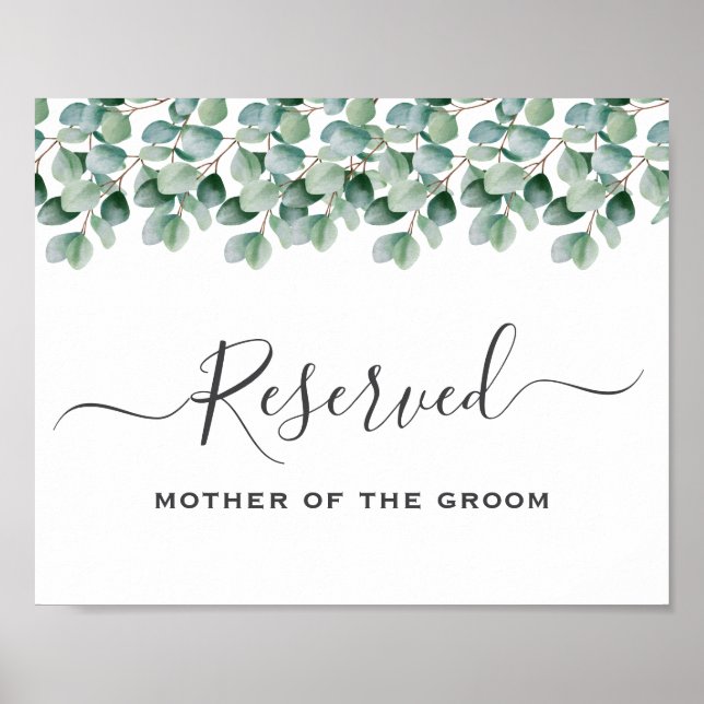 Eukalyptus-Grün Hochzeit reserviert Schild (Vorne)