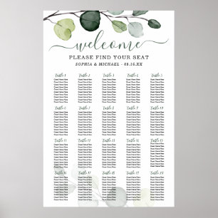 Eukalyptus-Grün-Hochzeits-Sitzplan Poster