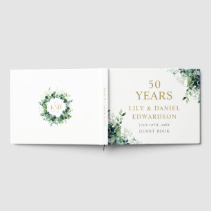 Eukalyptus Grün Monogramm 50. Hochzeitstag Gästebuch