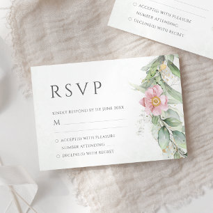 Eukalyptus Grün Pink Florale Hochzeit RSVP Karte