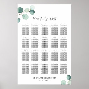 Eukalyptus Grün Rustikale Hochzeit Sitzordnung Poster