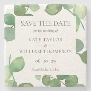 Eukalyptus-Grün Save-the-Date Steinuntersetzer