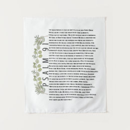Eukalyptus-Grün-Schrift-Kunst Psalm 91 Wandteppich