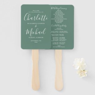 Eukalyptus-Grün-Signatur-Schrift-Hochzeitsprogramm Fächer